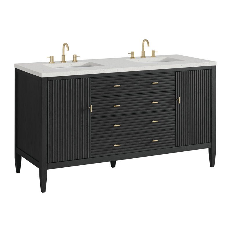 Myrrin 60'' W Double Vanity, Lime Delight Silestone, Carbon Oak, 8" Widespread