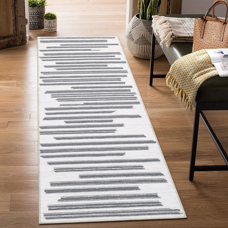 Lothair Washable Striped Indoor Rug, Runner 2' x 6’