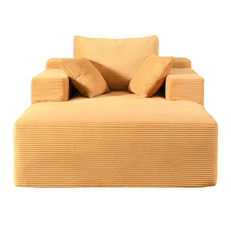 Méridienne convertible d'intérieur - surdimensionné en velours côtelé avec accoudoirs larges et coussins décoratifs, fauteuil confortable avec canapé-lit, sans assemblage requis, jaune gingembre