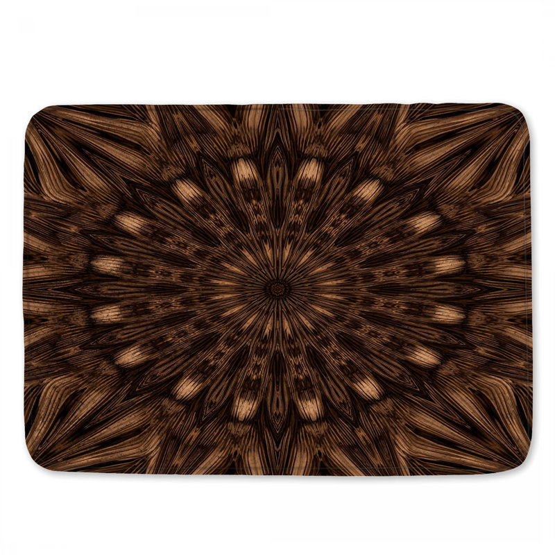 Tapis de bain brun kaléidoscope mandala, L 34 po x L 21 po