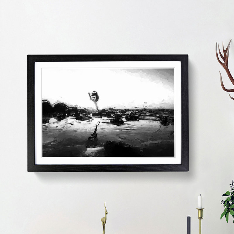 Dancing upon the Beach in Abstract - Picture Frame Painting Print, 36cm H x 48cm W x 2cm D, Black Framed