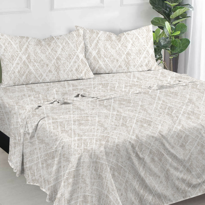 Ensemble de 4 valises pour chambre d'amis, Ensemble de draps pour grand lit avec 2 taies d'or, Abstrait, Multicolore / beige