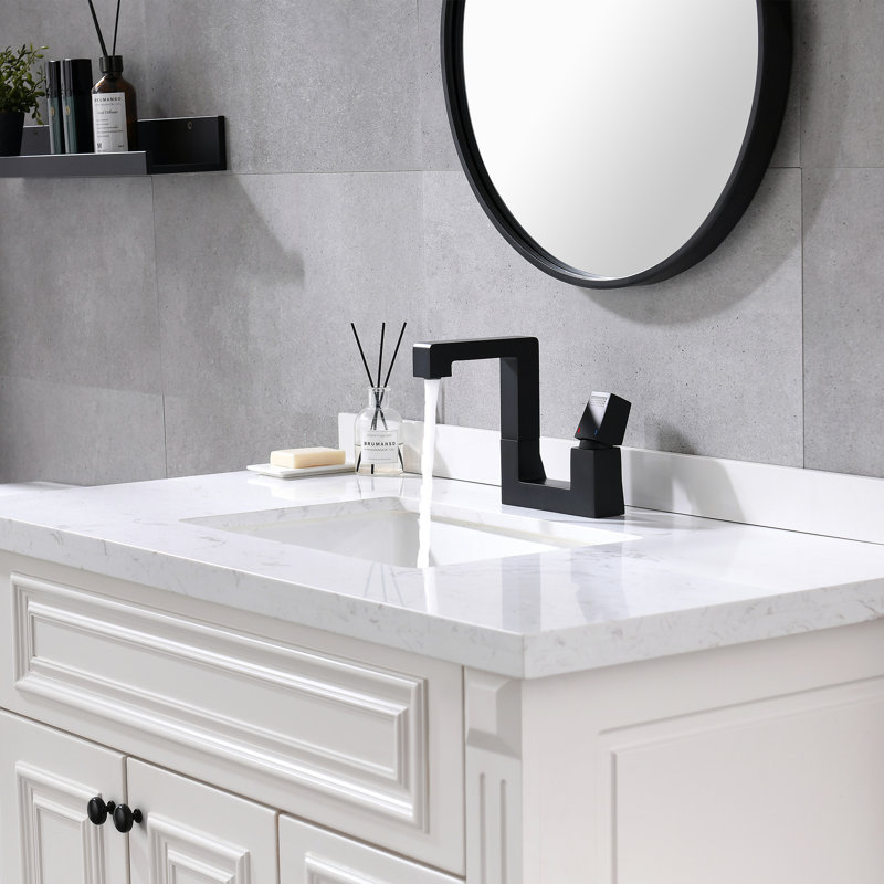 Robinet de lavabo de salle de bain monocorps et monocorps en laiton massif avec ensemble de drain optionnel, Noir mat