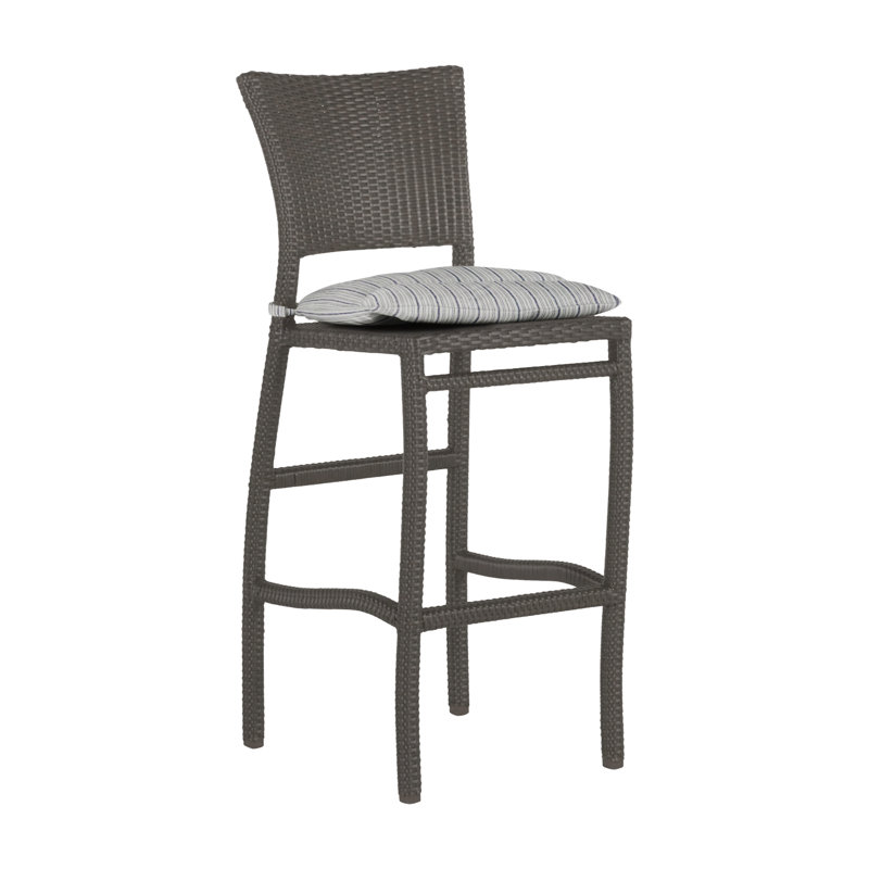 Skye 30" Patio Bar Stool with Cushion, No Welt, Linen Chambray, Slate Gray