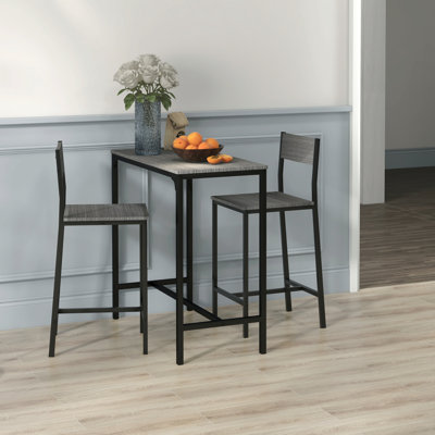 3 Piece Bar Table And Chairs, Industrial Dining Table Set For 2, Counter Height Kitchen Table With Bar Stools, Breakfast Table Set For 2 by Ophelia & Co.