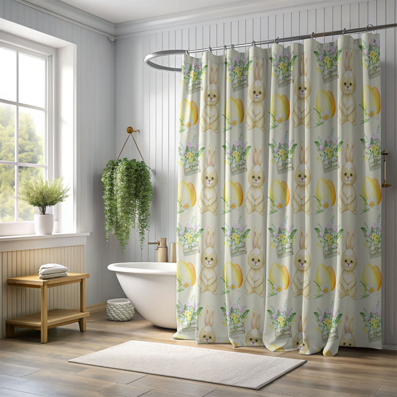 Bunny Prints - Rideau de douche standard 1 pièce, H 74 po x l 71 po