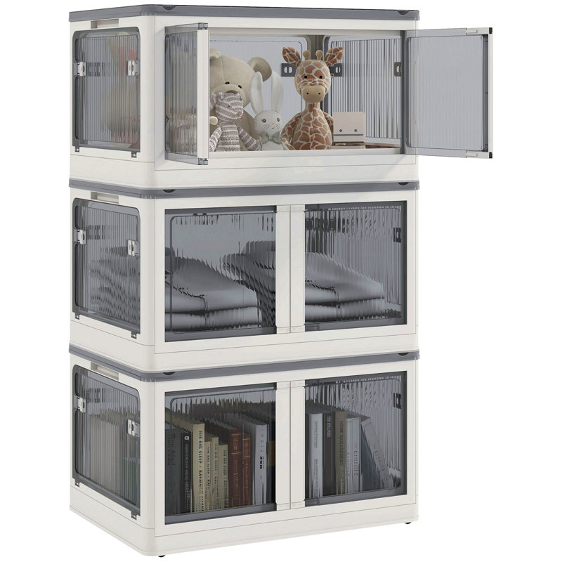 Bacs de rangement empilables avec couvercles, roues et pliables, Blanc