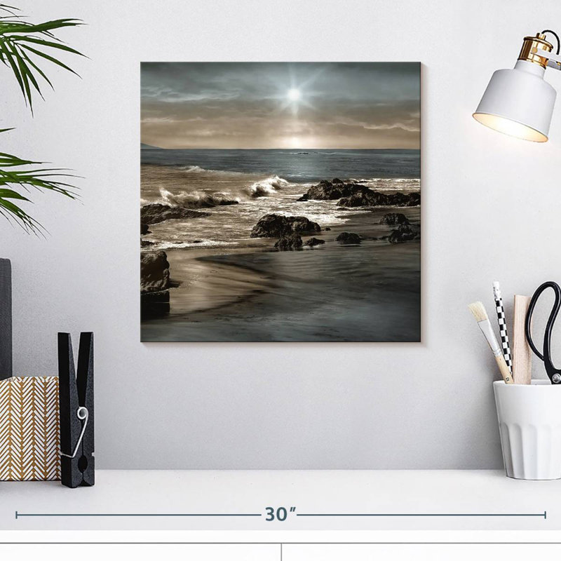 Coucher de soleil sur la mer bleue Gillard, H 16 po x l 16 po