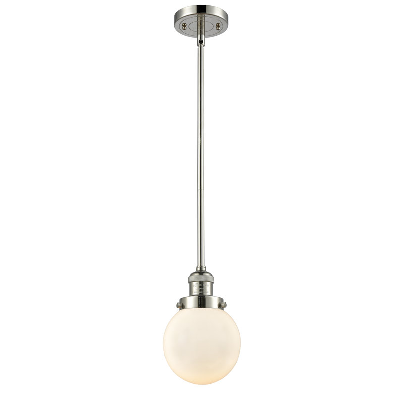 Luminaire suspendu sphère 1 lumière Zarmayr, Boîtier blanc mat, Ampoule DEL rétro de 3,5 watts, Nickel poli