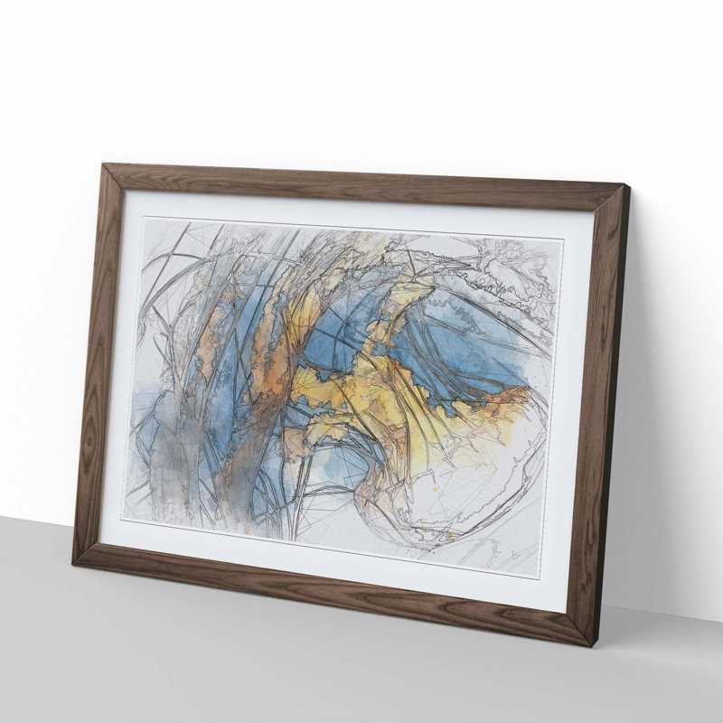 Yellow Jellyfish in Abstract - Picture Frame Graphic Art Print, Walnut, 50cm H x 76cm W x 2cm D