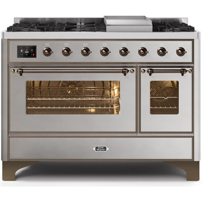 ILVE Majestic II Series 48 inch Dual Fuel Range with 8 Sealed Burners, Griddle (Glass Door)
