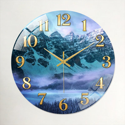 "Mountain Lake", horloge murale en verre