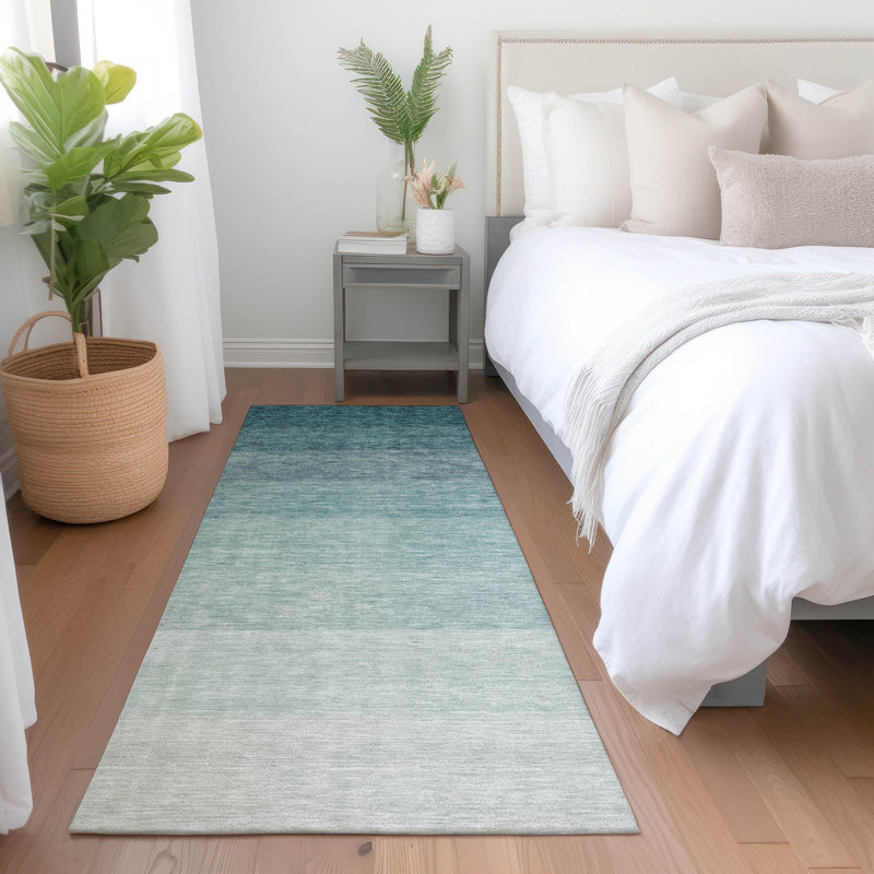 Premium Machine Washable Prisco Teal Rug, Runner 2'3" x 7'6"