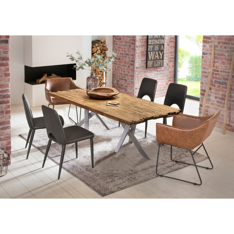 Lindahl Teak Solid Wood Top Metal Base Dining Table, Silver, H77 x L160 x W90cm