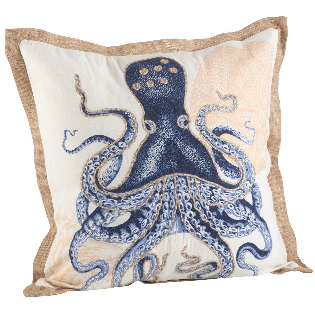 Neptunian Octopus Square Cotton Pillow Cover & Insert Saro
