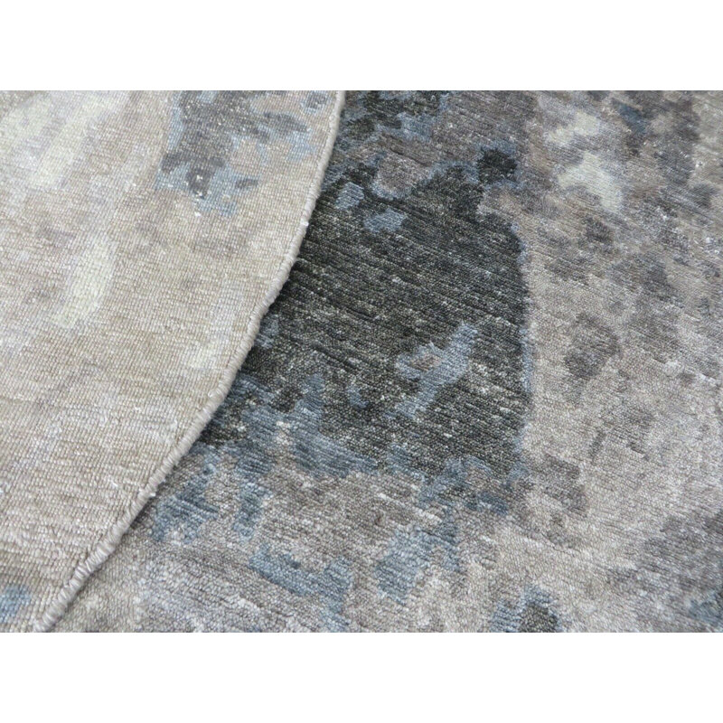 Tapis de zone en laine ronde 6 pi gris noué la à la main one-of-kind