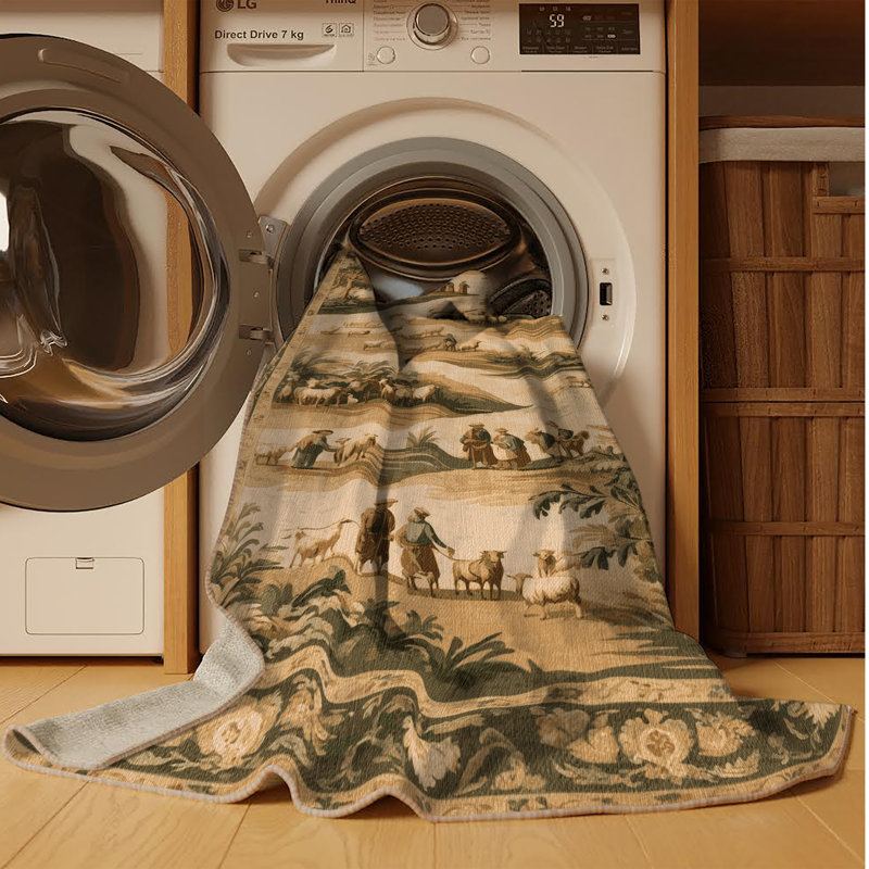 Tapis brun français lavable à la machine, Rectangulaire 7 pi x 10 pi