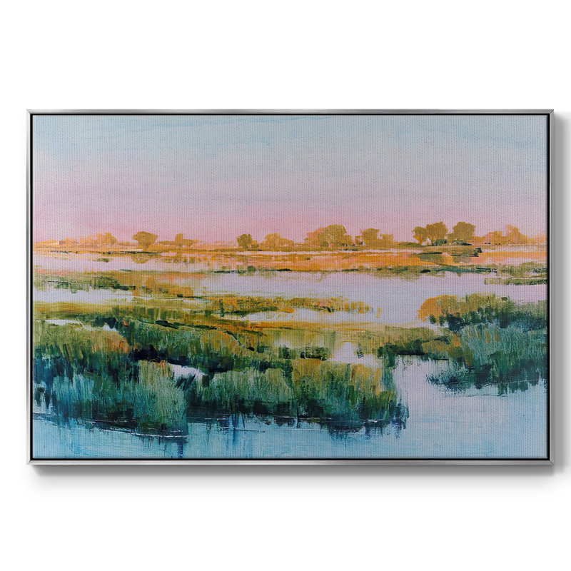 Marshland View I, reproduction d'art sur toile, Encadrement argenté, H 17 po x l 25 po x P 2 po