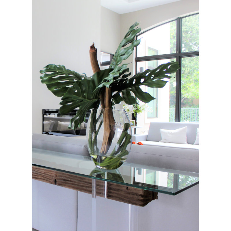 Monstera Leaves and Driftwood in Moon Vase