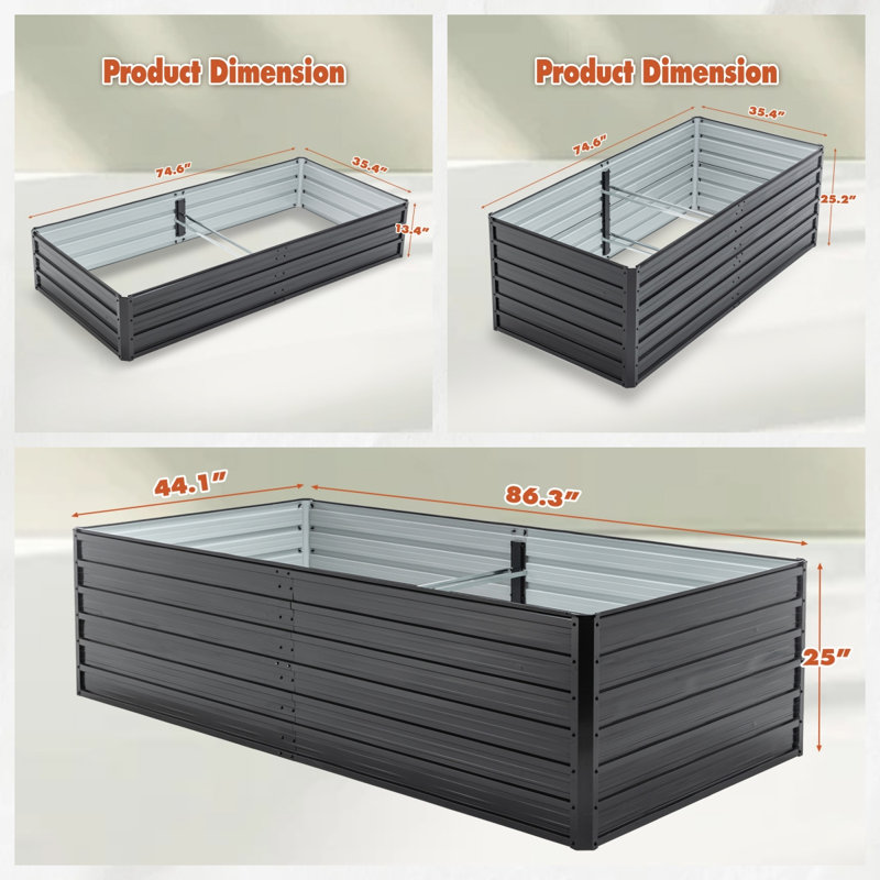 Galvanized Steel Raised Garden Bed - 6x3x1/6x3x2/8x4x2FT Rustproof Planter Box for Vegetables, Flowers, Herbs