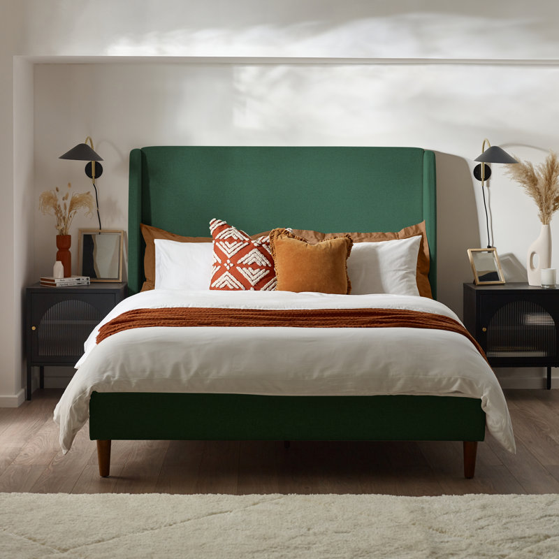 Halla Luxury Fabric Upholstered Bed Frame - Eco Recycled Material, Sleek Modern Design, Double (4'6), Green
