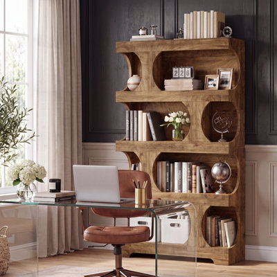71" Tall Bookcase with Curved Design, Modern 4-Tier Freestanding Bookshelf for Home Offices, Living Rooms, Bedrooms