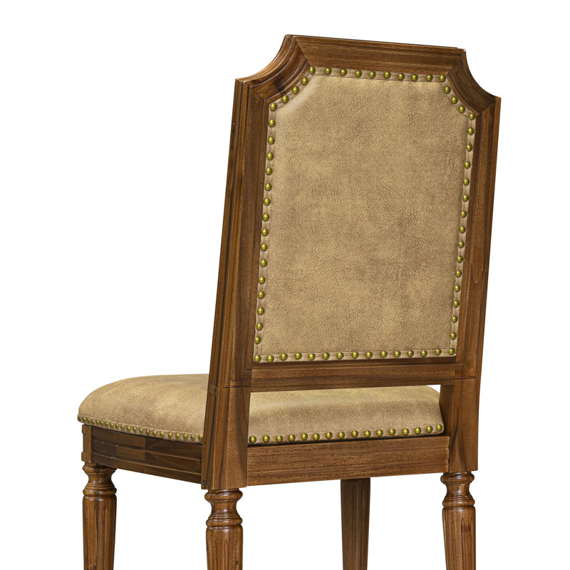 Parson Chairs with Beige Polyester Fabric Padded Chairs, set of 2, Antique Walnut, Gray, Antique Walnut