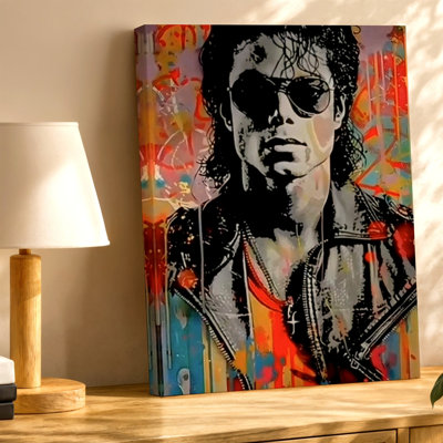 Pop Art Portrait Man Sunglasses Leather Jacket Graffiti Canvas Wall Art Print, Decorative Contemporary Decorative Art Artwork for Living Room Bedroom Office Hallway Apartment Gallery Wall Home Decor
