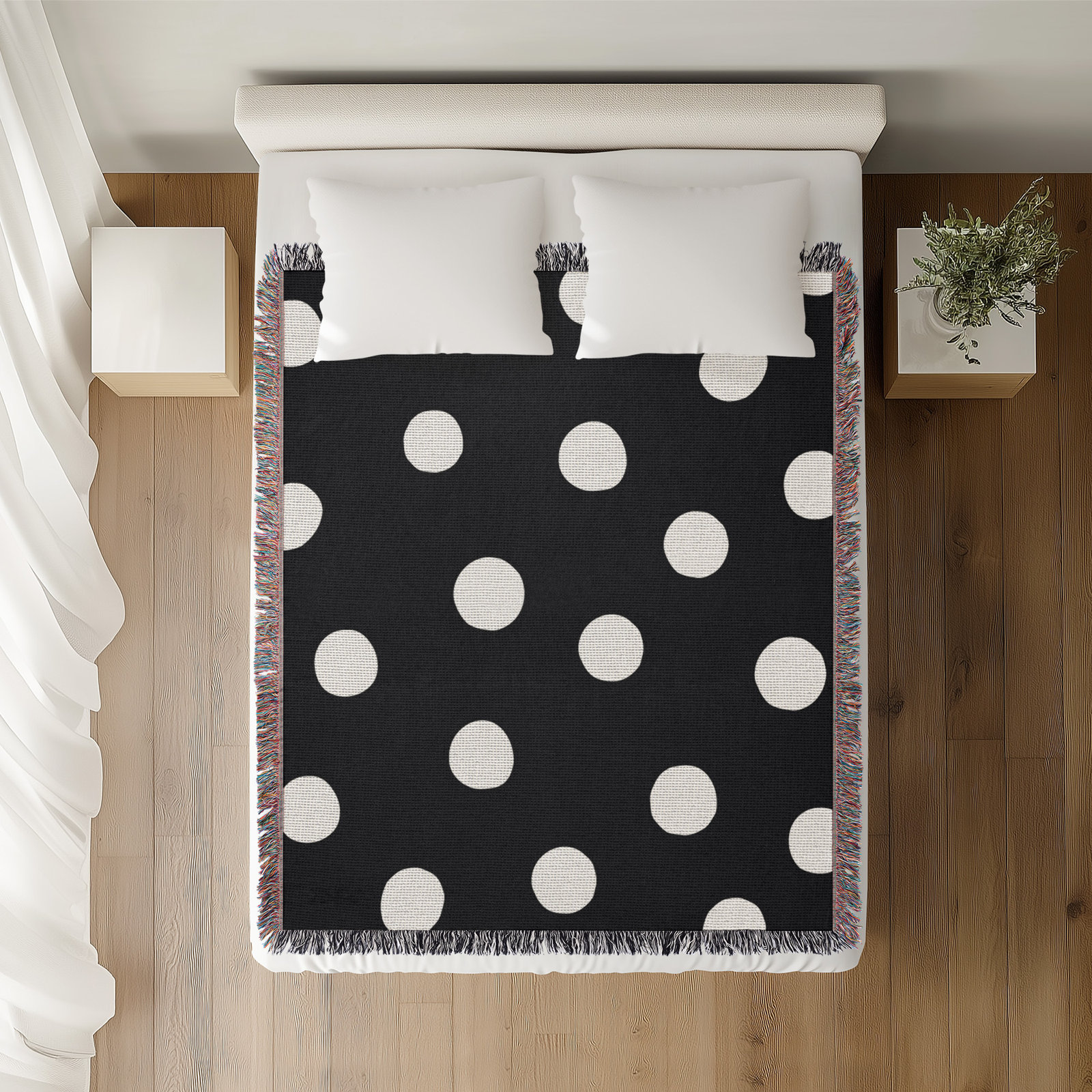Leonore Cotton Hand Woven Throw Blanket, 60" x 80"- Queen, Black