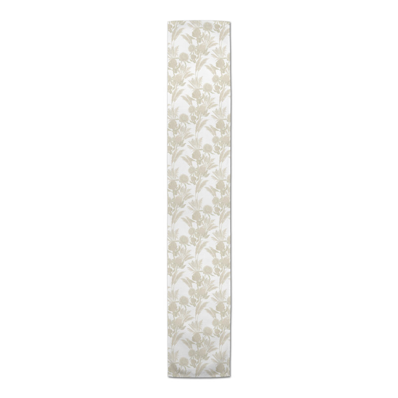 Caprisha Rectangle Floral Polyester Table Runner, 90" x 16", Cream