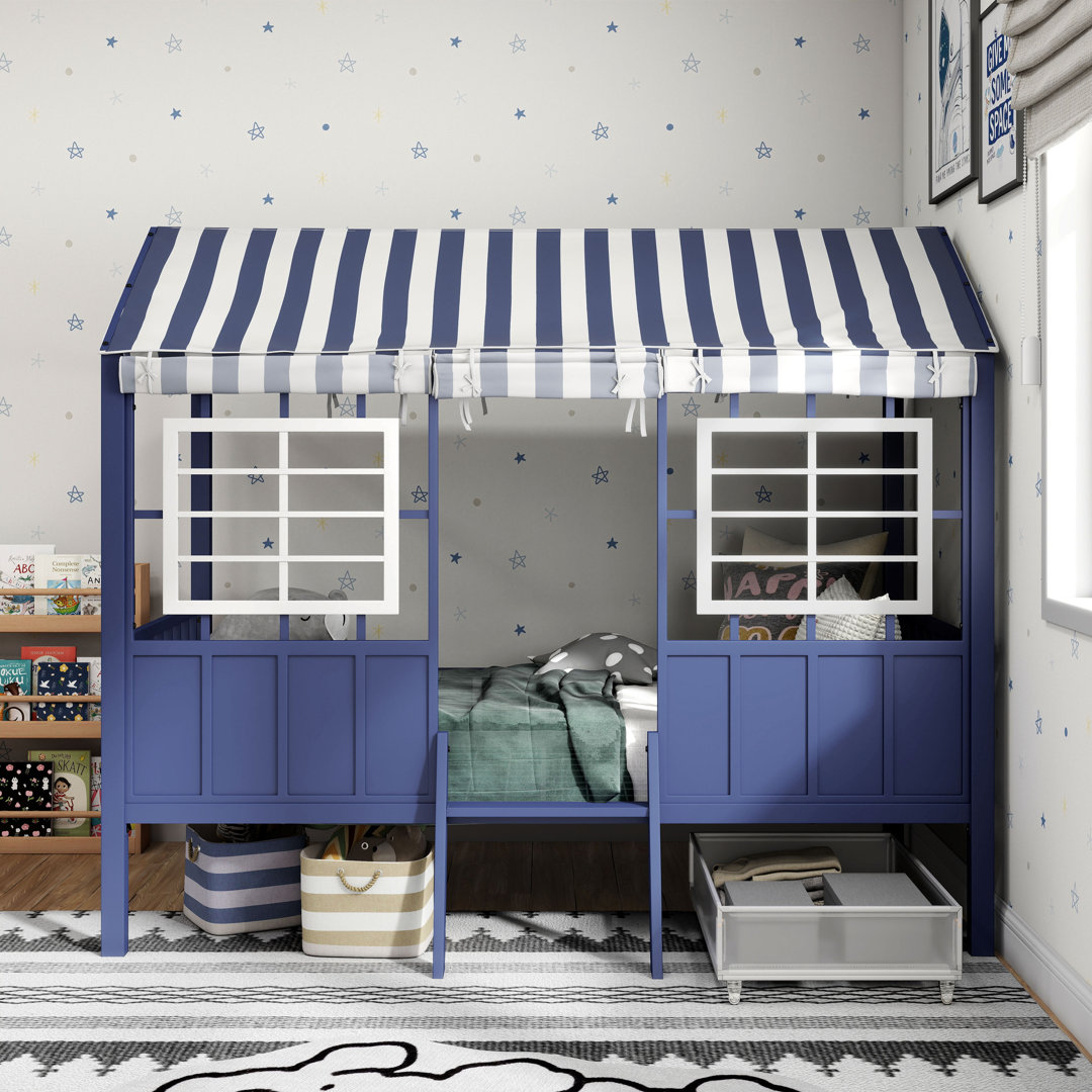 Forest Metal Twin Loft Bed Harper Orchard Bed Frame Color: White/Blue