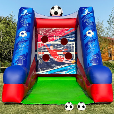 Jeu de cible de soccer gonflable, en PVC de qualité commerciale, avec 2 ballons et un gonfleur. Installation facile. Parfait pour les fêtes en plein air et les jeux de jardin.