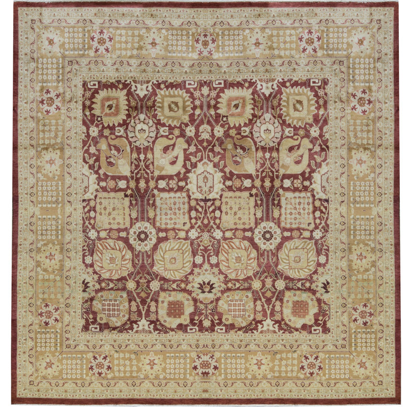 Tapis beige et rouge noué à la main de haute qualité
