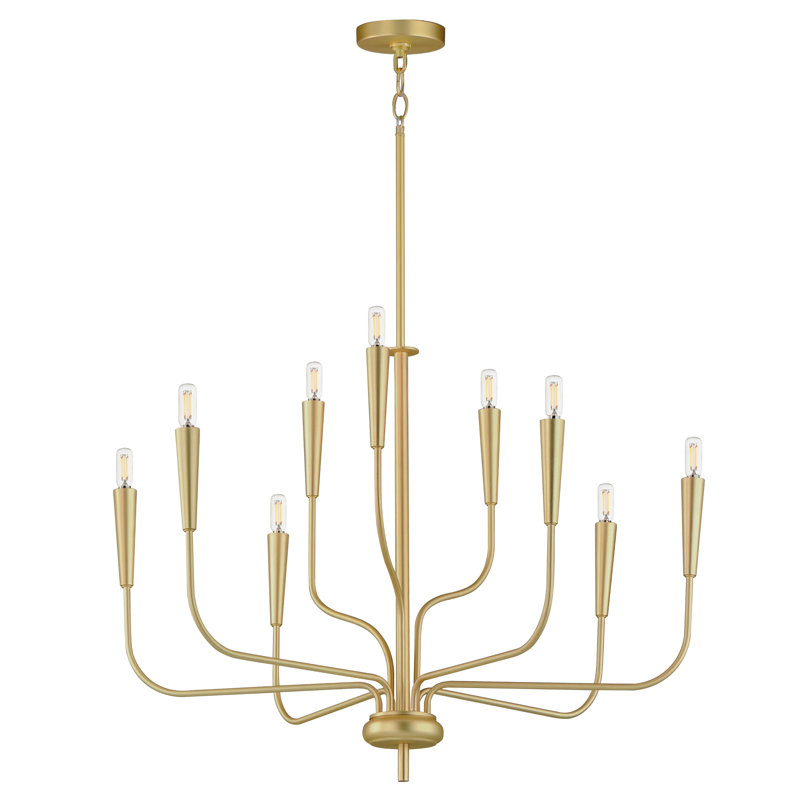 9 - Light Dimmable Classic / Traditional Chandelier, Satin Brass