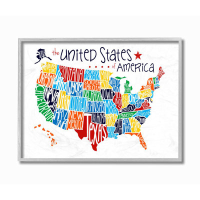 " Colorful USA Map With State Names Typography " by Erica Billups