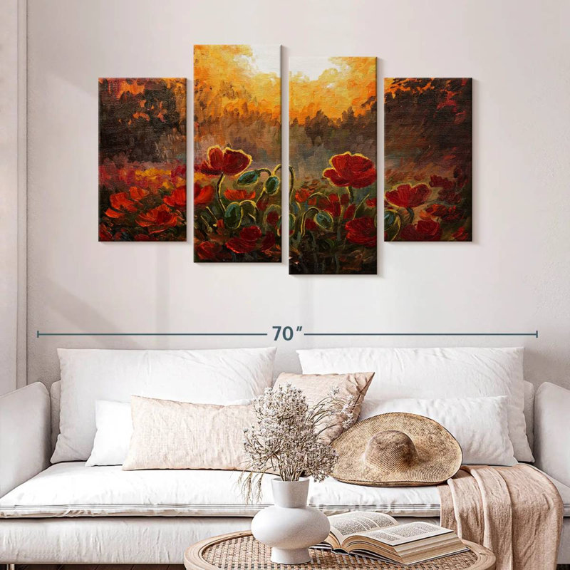 Coquelicots rouges Harnek dans les bois, H 32 po x l 52 po