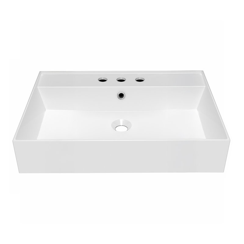 Whitehaus Collection 24" Rectangular Wall Mount Basin With Faucet Drilling Options And Overflow, 8" Centers