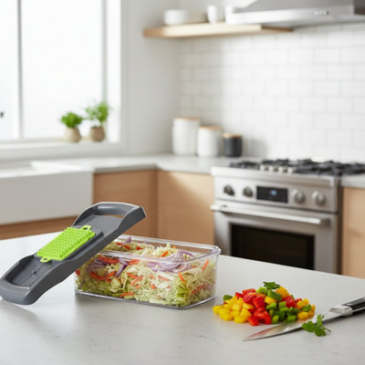16 in 1 Multifunctional Vegetable Chopper 7 Blades Food Dicer Slicer Onion Cutter with Container for Carrot Salad Garlic Potato Gray Kitchen Gadget