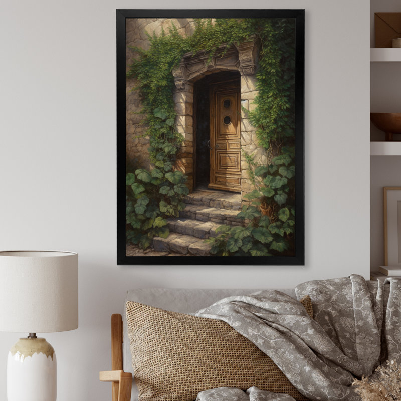 Romanita brun et vert, porte d'entrée de la nature III sur toile, H 20 po x l 12 po x P 1 po, Cadre photo noir