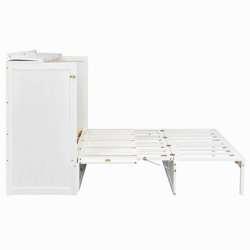 Grand lit escamotable avec grands tiroirs et USB, Blanc