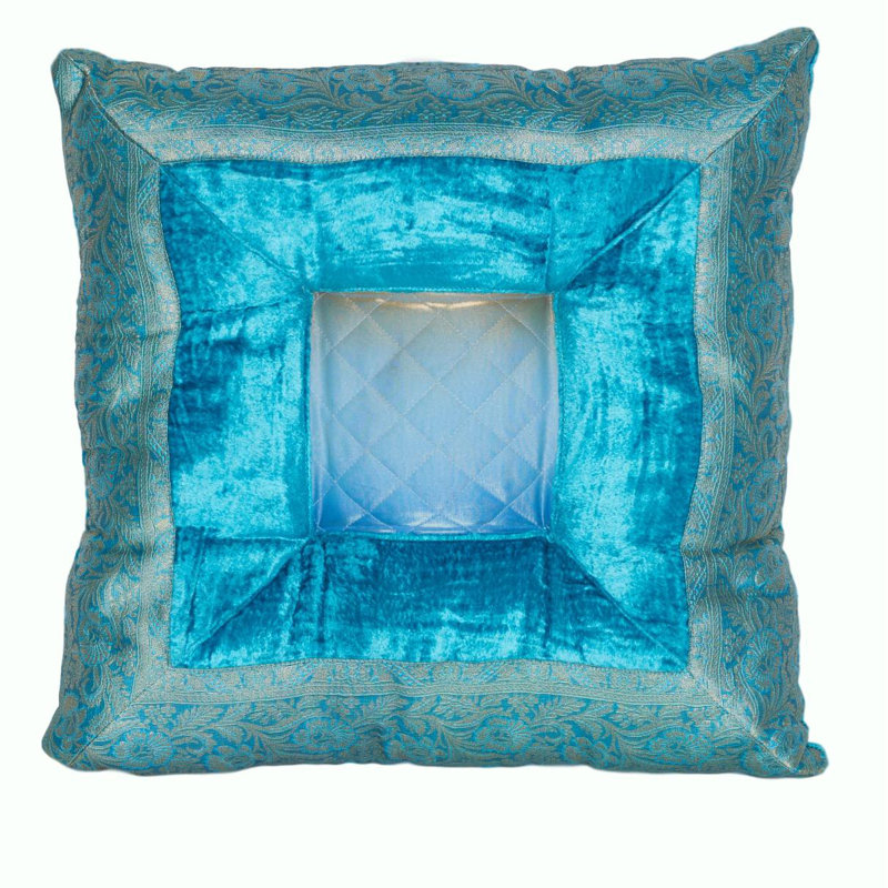 Kara Square Velvet Pillow Cover & Insert, 16" x 16", Turquoise