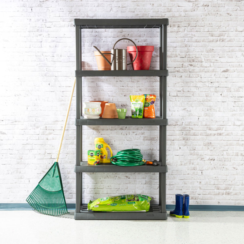 Sleek Gray 75" Heavy-Duty Plastic Shelving Unit with 5 Shelves