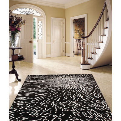 Tapis noir/ivoire en laine noué la à la main Halma