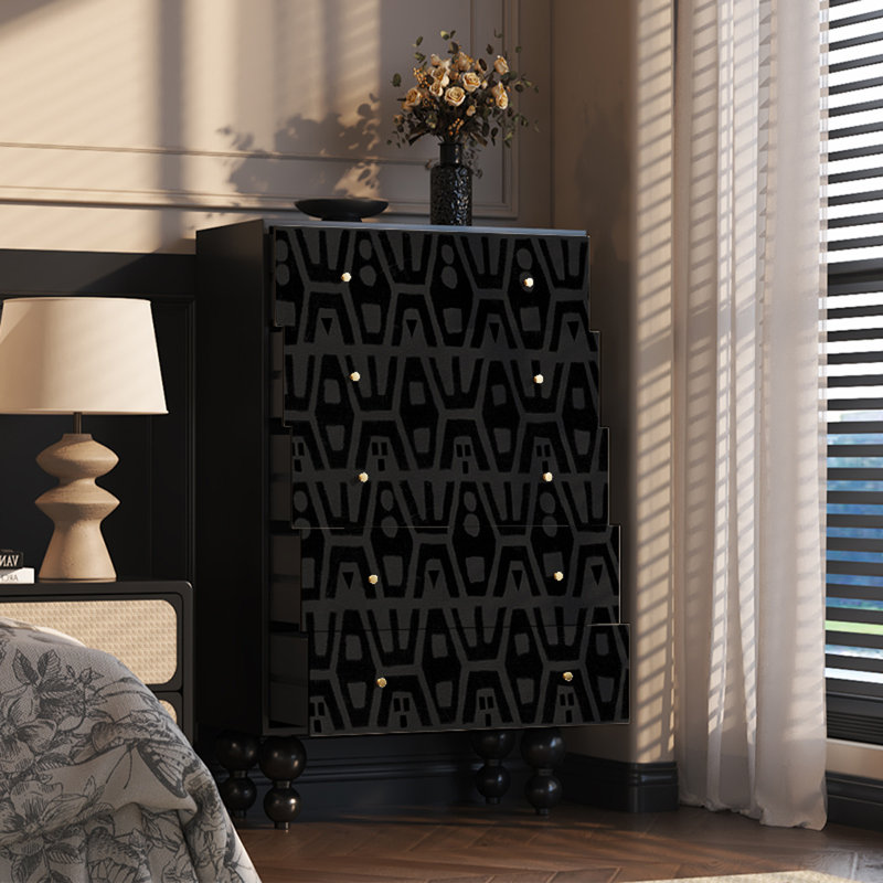 Armoire de rangement élégante en noyer avec cinq tiroirs