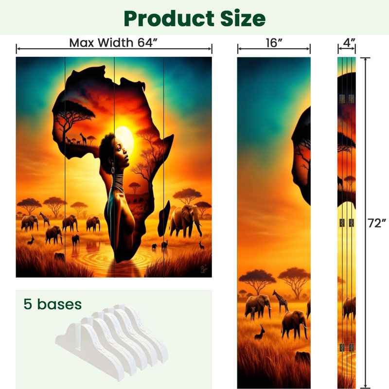 Paravent 4 panneaux pliant Royal African Silhouette Wildlife Sunset, 4, H 71 po x l 64 po x P 1 po