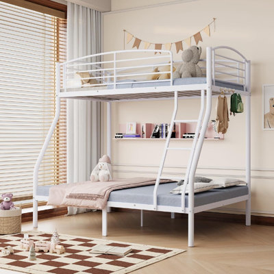 Twin over Full Bunk Bed, Metal Bunk Beds with Ladder and Guardrail, Heavy-Duty Space-Saving Design