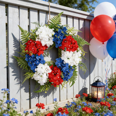 Patriotic Wreath For Front Door 4th Of July Decor With Americans Flag Red White Blue Flowers For Independence Day Memorial Day