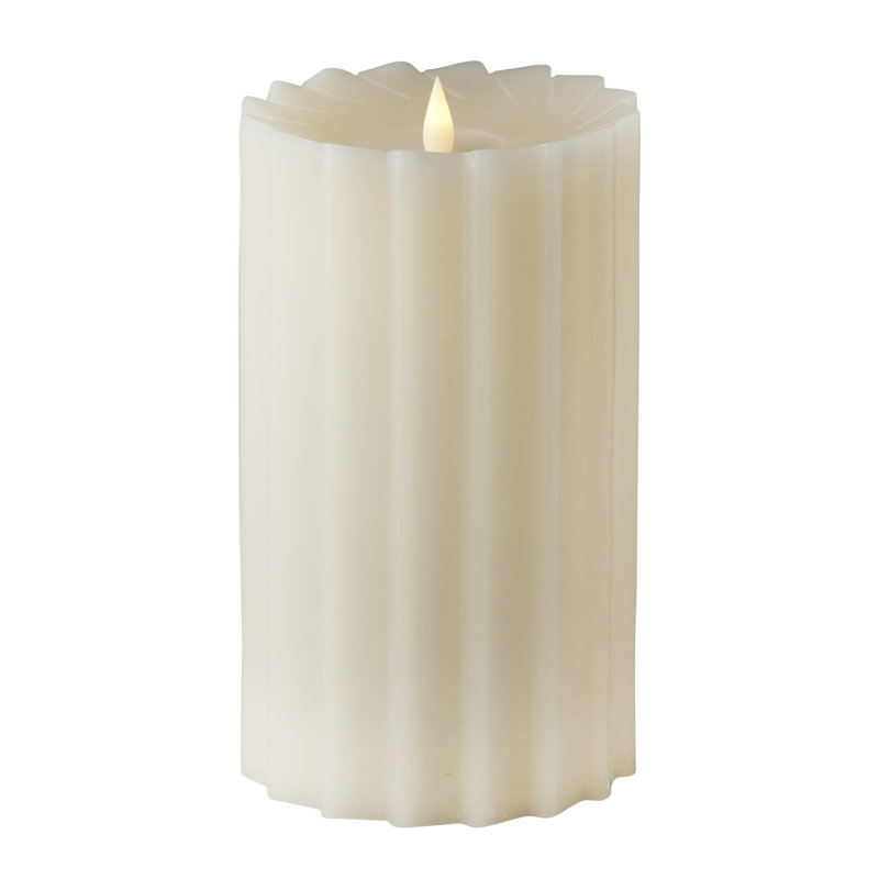Sutton Real Wax Flickering Flameless Battery Powered LED Pillar Candle, Ivory, 9" H x 5.25" W x 5.25" D