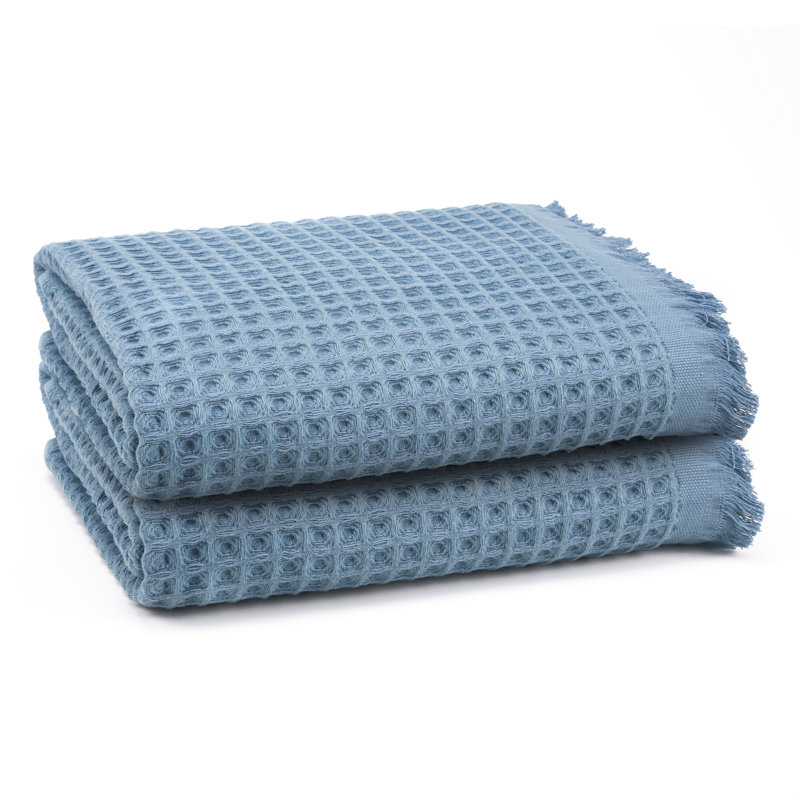 Serviette de bain en coton gaufré Lycia, Bleu délavé à la pierre, 2
