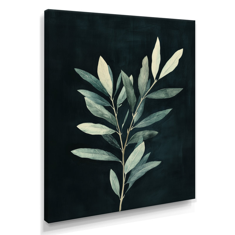 Olive Branch After Dark I - Toile murale botanique méditerranéenne, 40" H x 30" W, Toile tendue